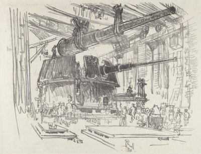 Installation de canons dans des tourelles, 1916 - Joseph Pennell