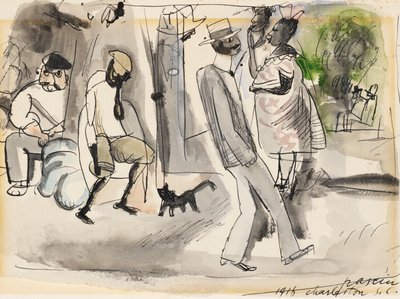 Figures et chat dans le parc - Jules Pascin