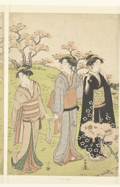 Admiration des cerisiers en fleurs à Asukayama - Katsukawa Shuncho