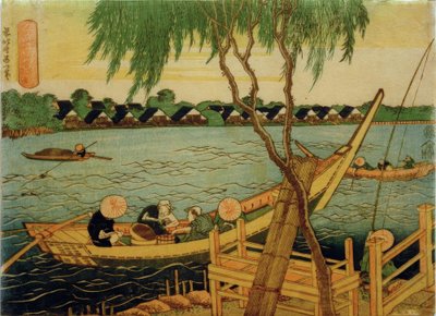 Pêche à la ligne longue dans la rivière Miyato - Katsushika Hokusai