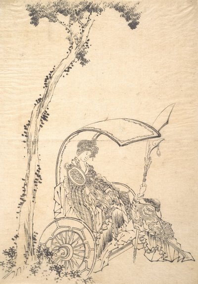 Dame dans un char - Katsushika Hokusai