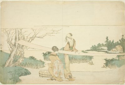 Deux femmes étirant du tissu - Katsushika Hokusai