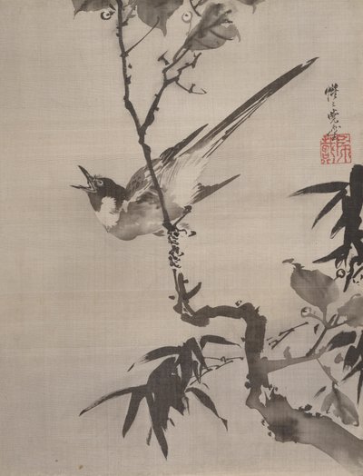 Oiseau chantant sur une branche, vers 1887 - Kawanabe Kyosai