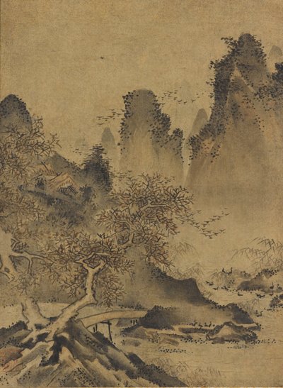 Paysage : montagnes, ruisseau et pont - Kenkō Shōkei