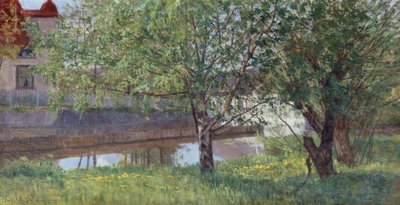 Section de canal avec maison et arbres - Kitty Lange Kielland