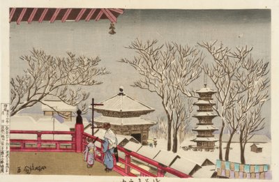 Le temple Sensoji sous la neige - Kiyochika Kobayashi