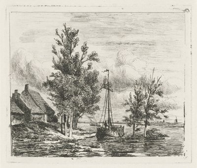 Paysage fluvial avec voilier et ferme - Lambertus  Hardenberg