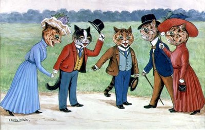 Chats en promenade - Louis Wain