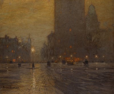 Madison Square, nuit pluvieuse - Lowell Birge Harrison