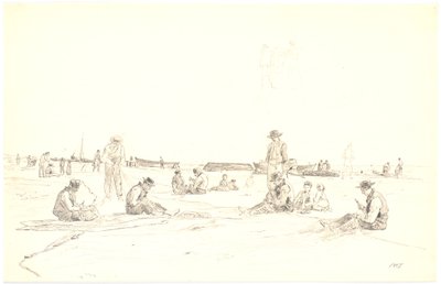 Pêcheurs réparant des filets sur la plage, Skagen - Martinus Rørbye