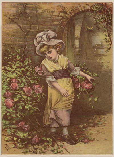 Fille cueillant des roses - Mary Ellen Edwards