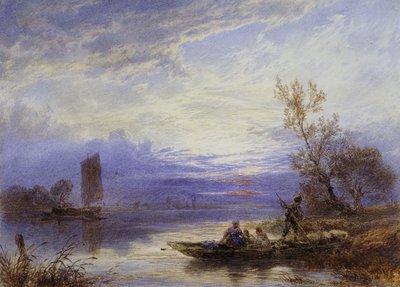 Un ferry au coucher du soleil - Myles Birket Foster