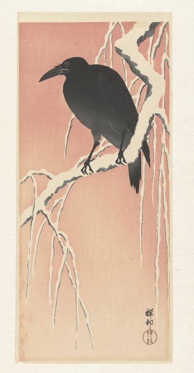 Corbeau sur une branche enneigée - Ohara Koson