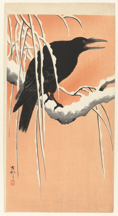 Corbeau sur une branche enneigée - Ohara Koson