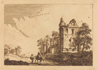 Abbaye en ruine avec des voyageurs sur la route - Paul Sandby