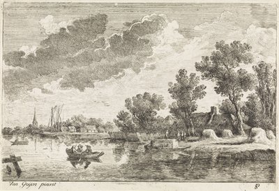 Paysage fluvial avec bateau à rames - Philippe Lambert Joseph Spruyt