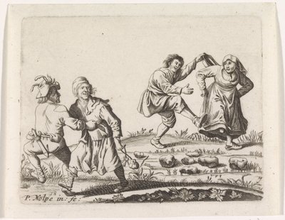 Deux couples de paysans dansant - Pieter Nolpe