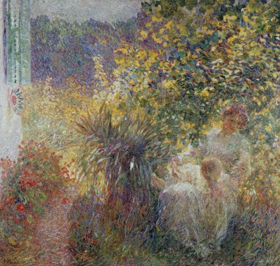 Mère et fils dans le jardin - Plinio Nomellini