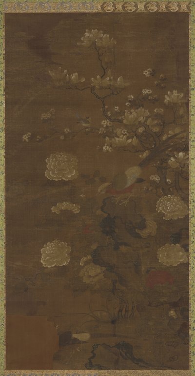 Magnolias, pivoines et faisans - Qing Dynasty Chinese School