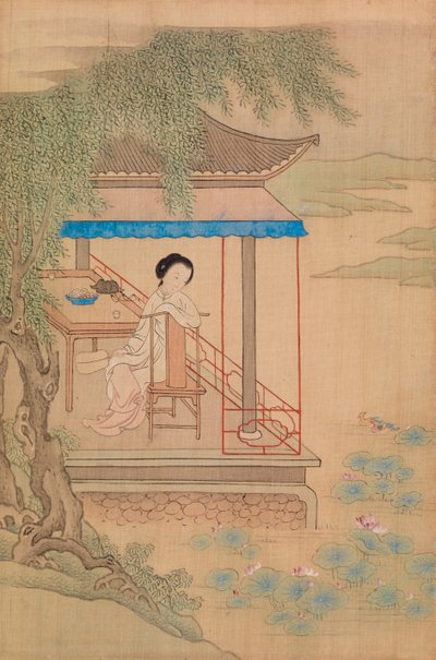 Jeune fille assise sur le porche - Qiu Ying