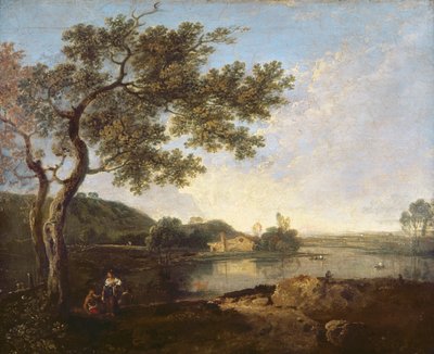 Scène de rivière italienne avec figures - Richard Wilson