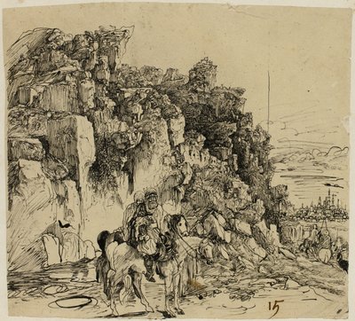 Paysage montagneux avec cavaliers - Rodolphe Bresdin