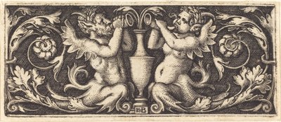 Ornement avec deux tritons soufflant des cors - Sebald Beham