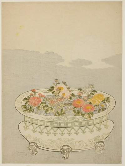 Chrysanthèmes et la lune montante - Suzuki Harunobu