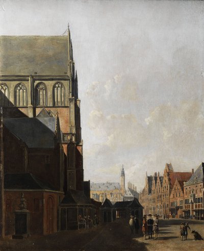 Haarlem, vue de la ville (église de la ville et place du marché) - Unbekannt