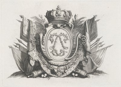 Blason Royal avec Couronne et Drapeaux Entrelacés - Unknown