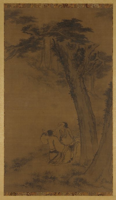 Deux figures sur une colline sous des arbres - Unknown artist