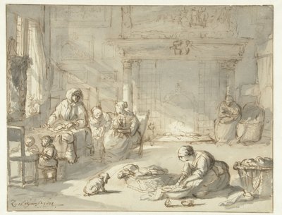 Intérieur de maison avec femmes et enfants - Zacharias Blijhooft