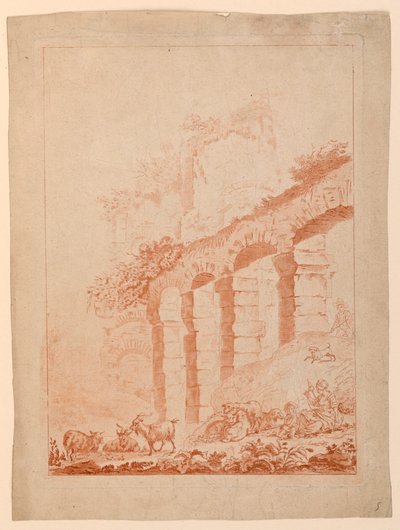 Bergers dans un paysage avec des ruines - after Jean Baptiste Huet