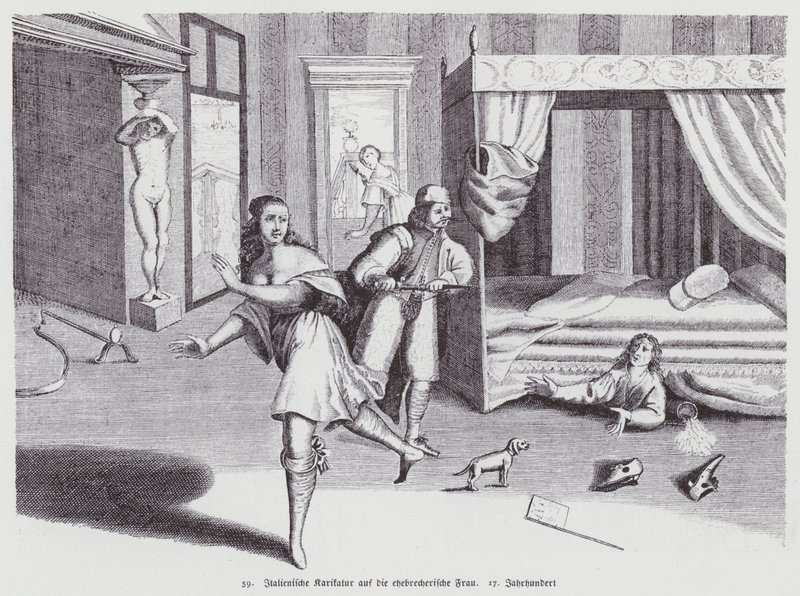 Caricature italienne sur la femme adultère - (after) Italian School