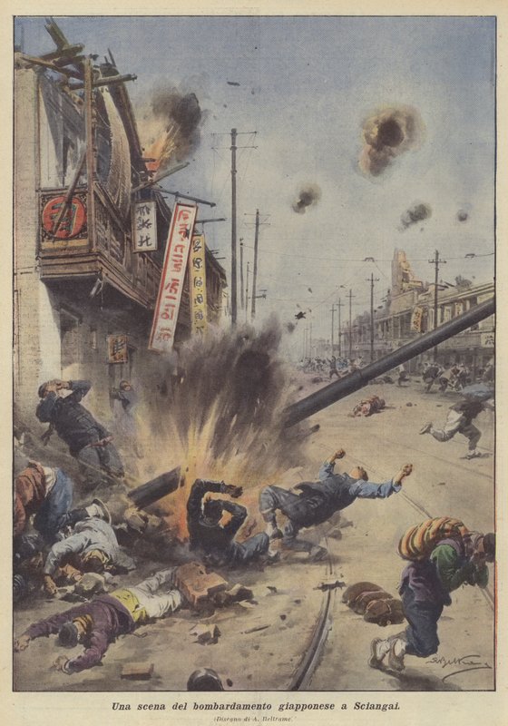 Une scène du bombardement japonais à Shanghai - Achille Beltrame