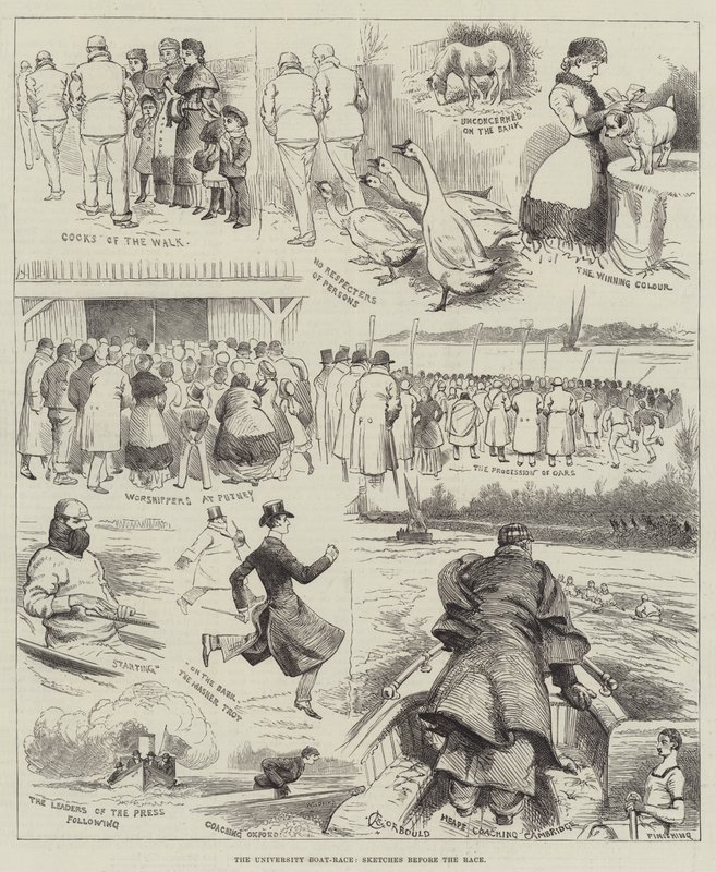 La course de bateaux universitaires, esquisses avant la course - Alfred Courbould