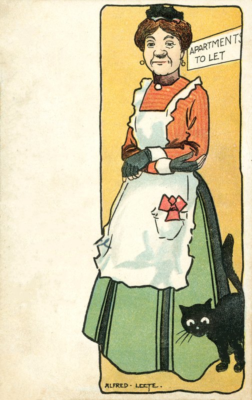 Propriétaire et son chat de compagnie (chromolithographie) - Alfred Leete