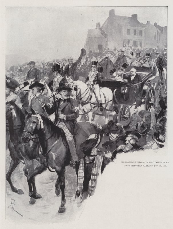 M. Gladstone se rendant à West Calder lors de sa première campagne de Midlothian, 27 novembre 1879 - Amedee Forestier