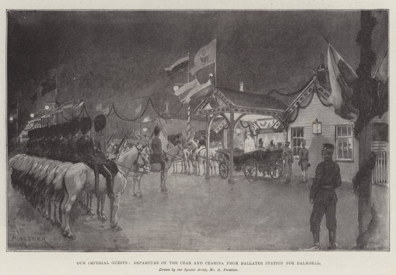 Nos invités impériaux, départ du tsar et de la tsarine de la gare de Ballater pour Balmoral - Amedee Forestier
