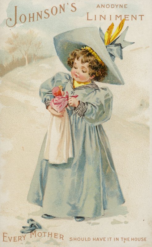 Fille tenant une poupée dans la neige - American School