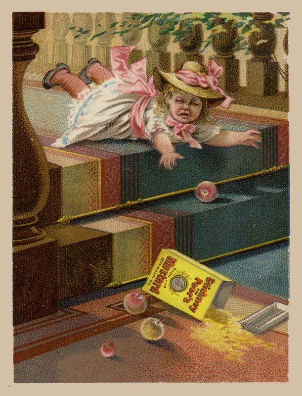 Fille trébuchant et renversant de la moutarde - American School