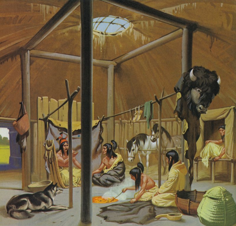 Mandan earth lodge (lithographie couleur) - Angus McBride