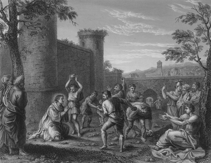 La Lapidation de Saint Étienne (gravure) - Annibale (after) Carracci