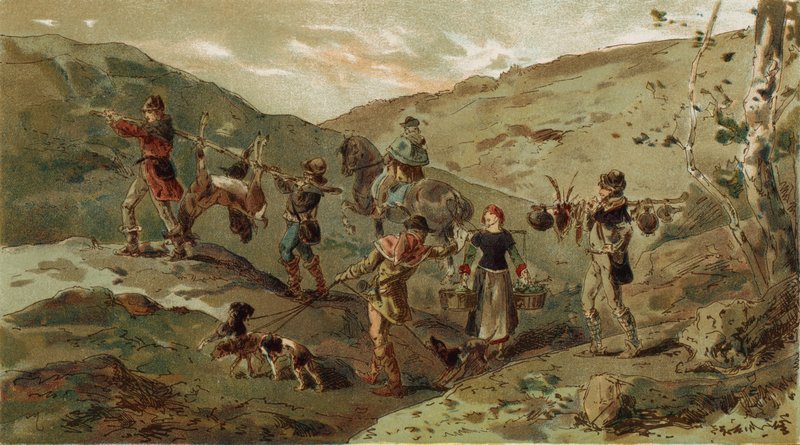 Partie de chasse et porteurs, 13ème siècle - Armand Jean Heins