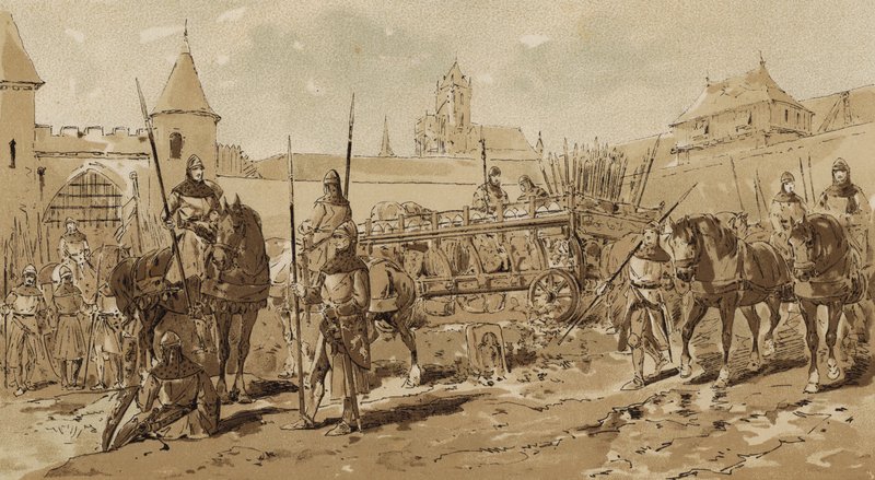 Chariot militaire et cavaliers, 13ème siècle - Armand Jean Heins