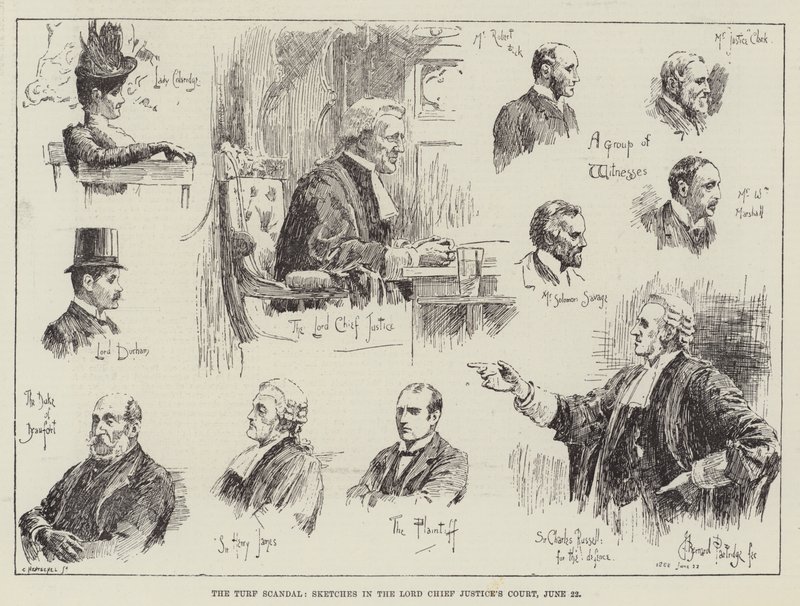 Le scandale du turf, croquis dans la cour du Lord Chief Justice, 22 juin - Bernard Partridge