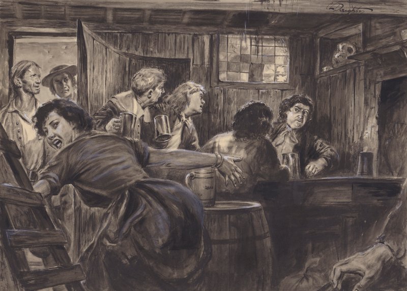 Scène historique non identifiée (gouache sur papier) - C.L. Doughty