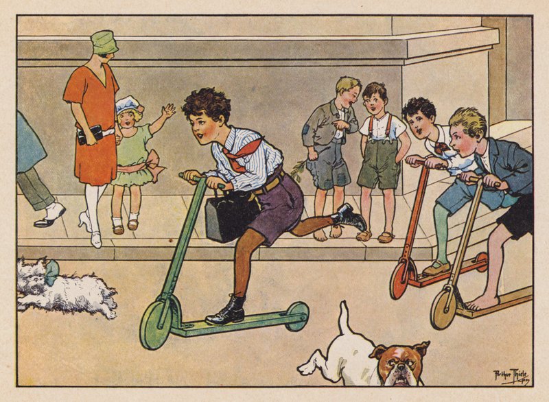 Garçons faisant la course en trottinettes - Carl Robert Arthur Thiele