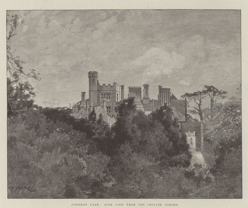 Cowdray Park, vue latérale depuis le jardin privé - Charles Auguste Loye