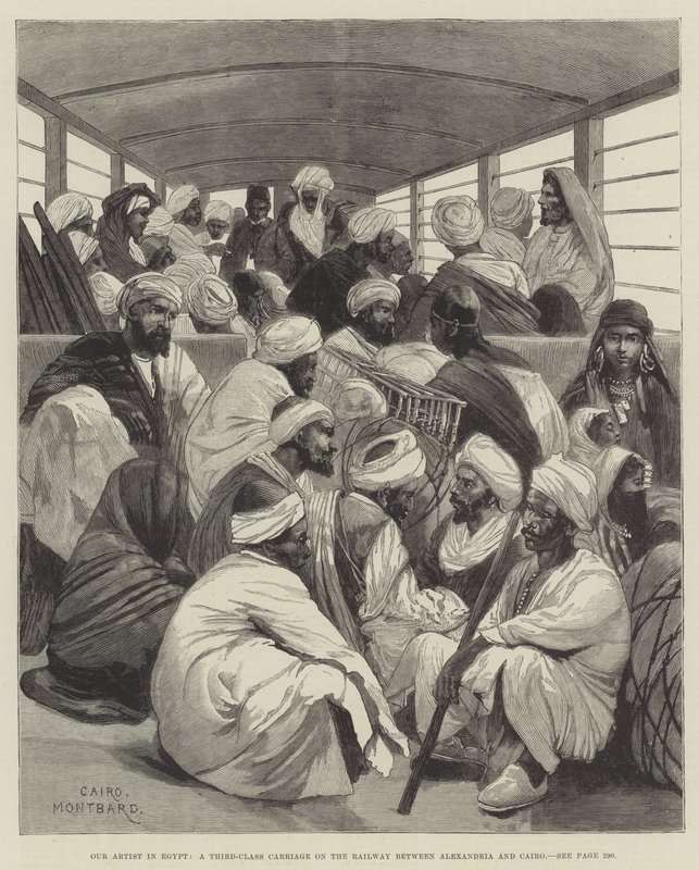 Notre artiste en Égypte, un wagon de troisième classe sur le chemin de fer entre Alexandrie et Le Caire - Charles Auguste Loye